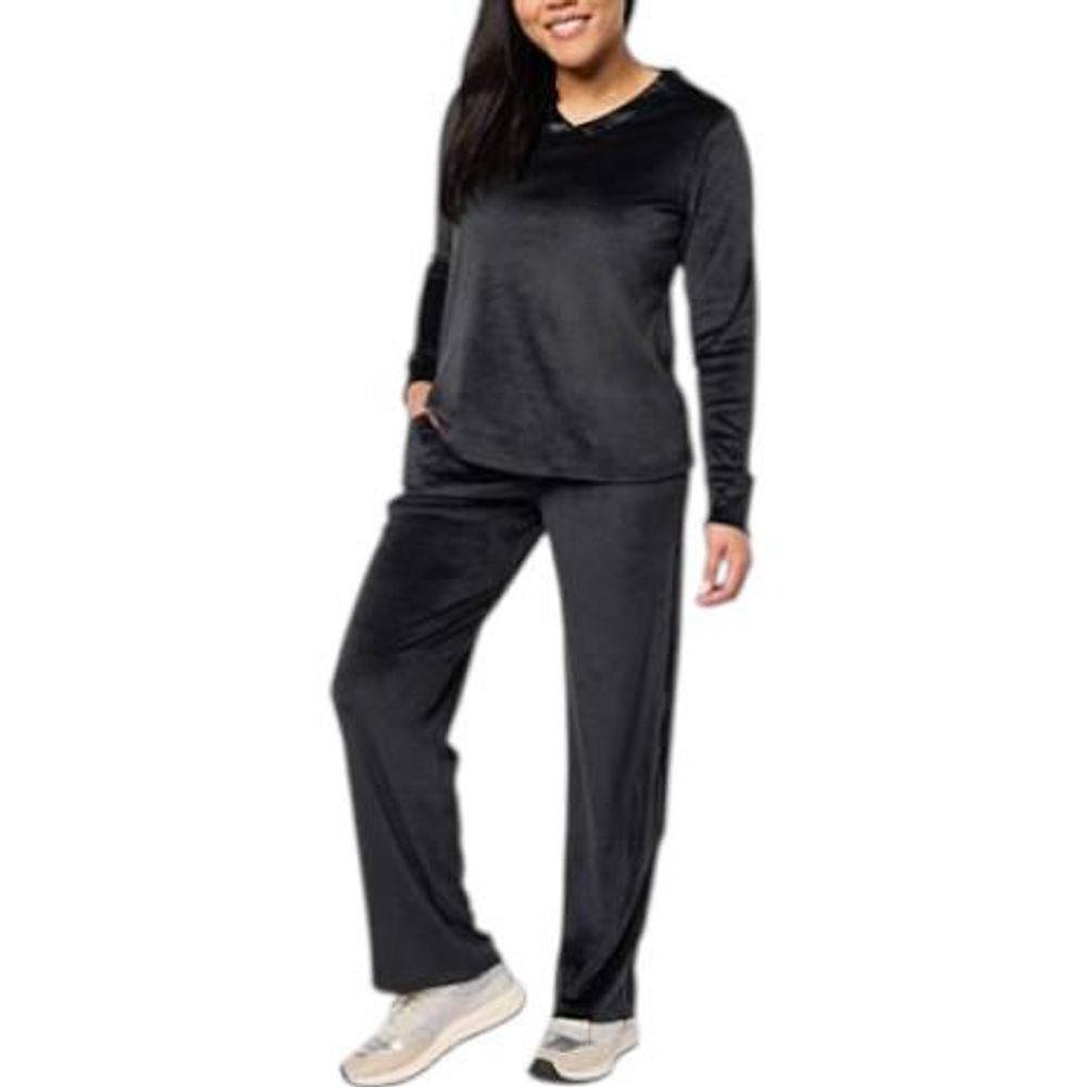 Comfort Code Women's 2 Piece Silky Velvet Satin Sleep Set Black - Regular